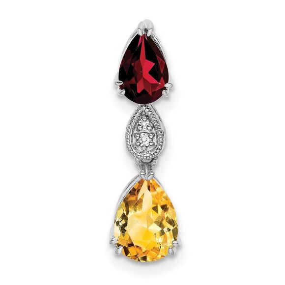 Kazi Luxury 14k White Gold Garnet/Citrine/Diamond Chain Slide